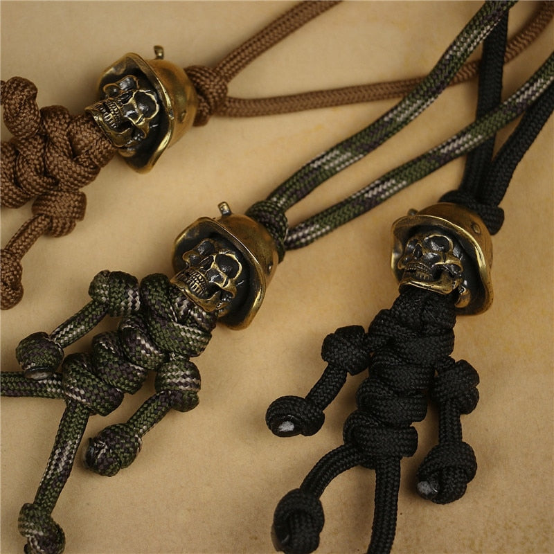 Skull Head Soldier King Keychain Lanyard Pendants Jewelry EDC Outdoor Knife Bead Tool Punk DIY Paracord Handmade Woven Accessory
