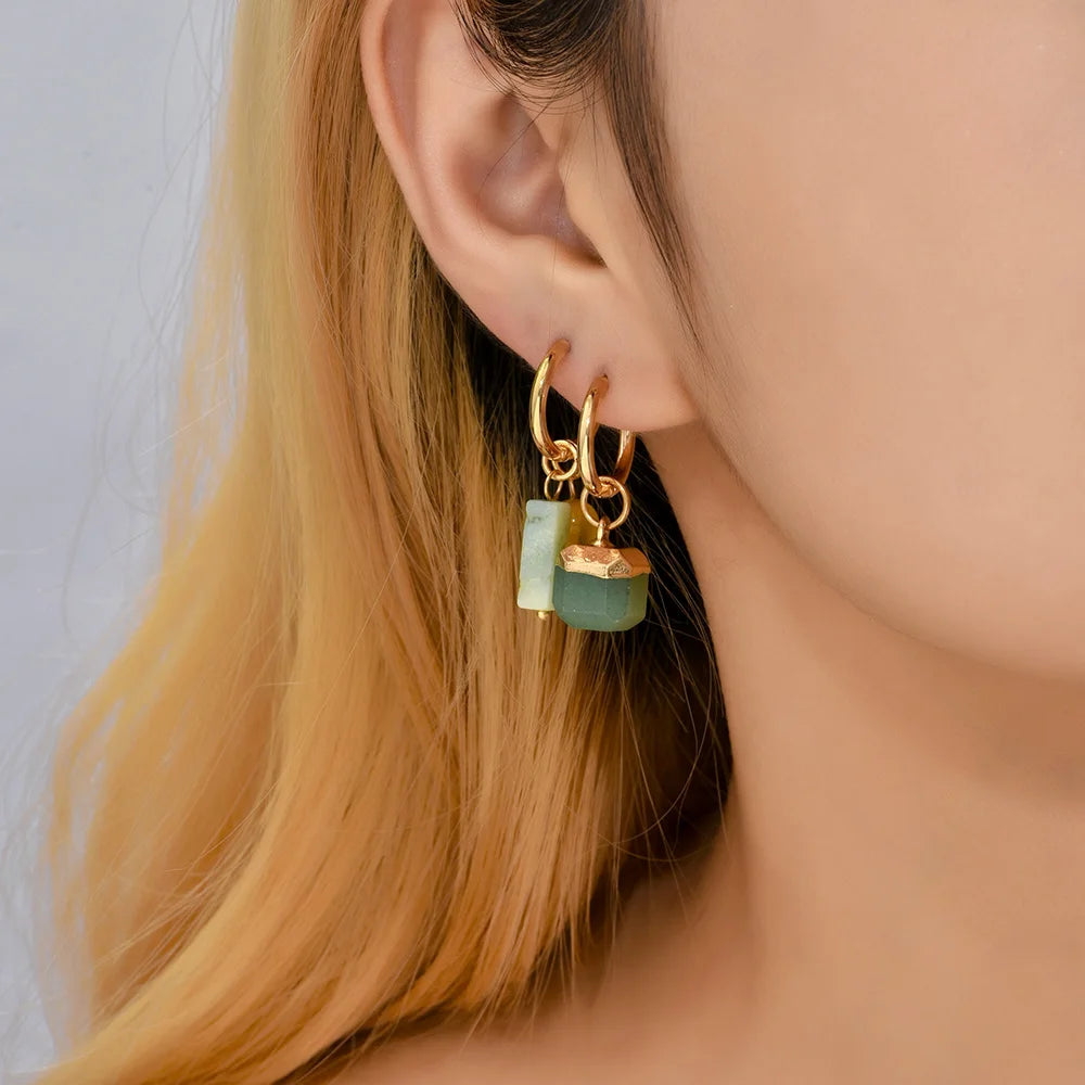 Agate Rectangle Bead Asymmetric Drop Earrings Jewelry