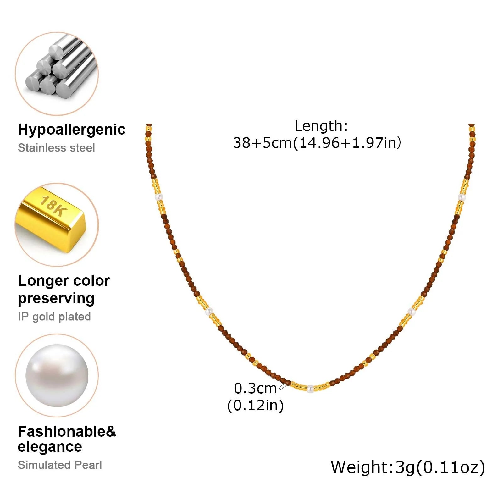 Beaded Choker Necklace for Women, 18K Gold Plated Boho Colorful Natural Stone Beads Chain Necklace stackable Handmade Jewelry - Charlie Dolly