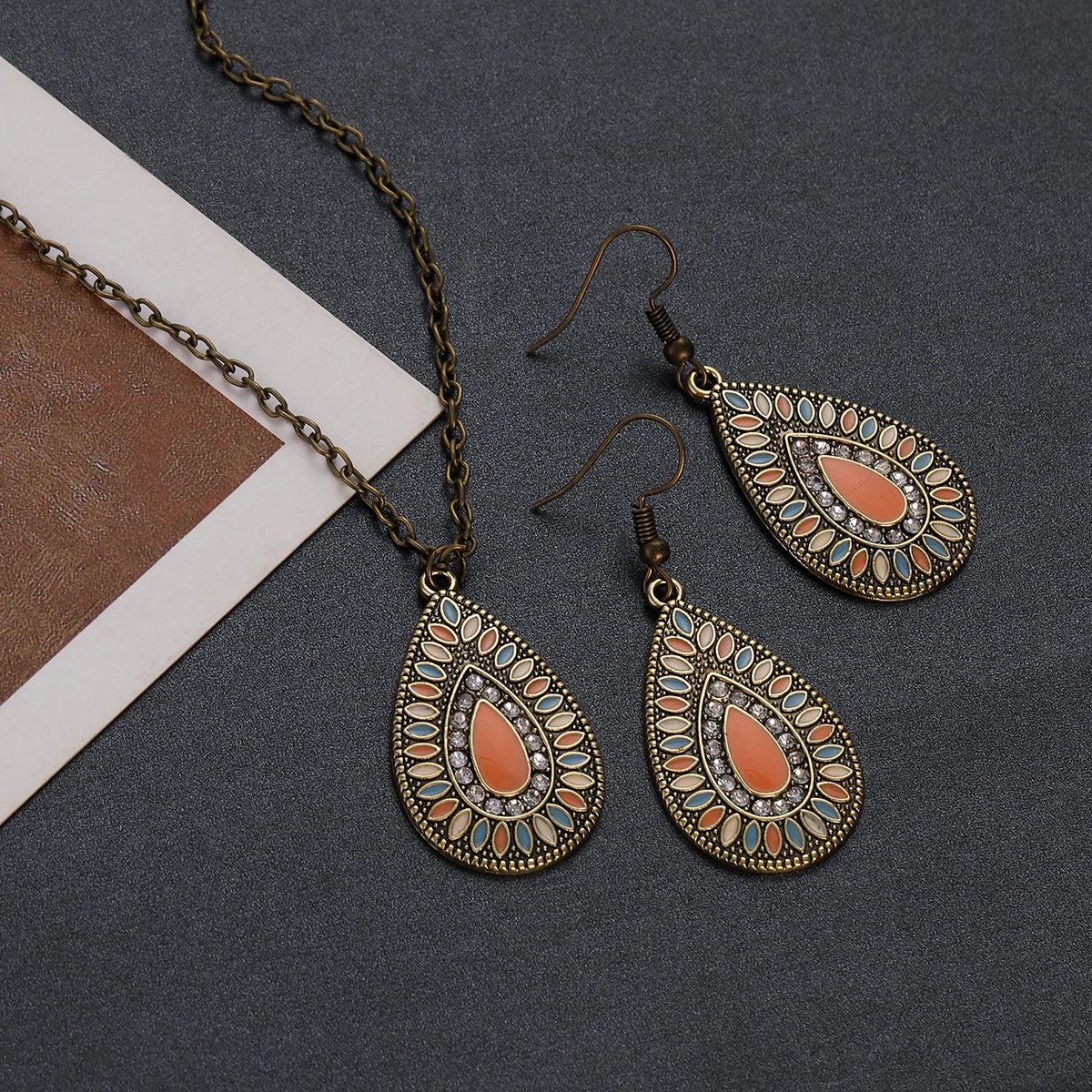 Colorful Bead Flower Necklace Earring Set Jewelry