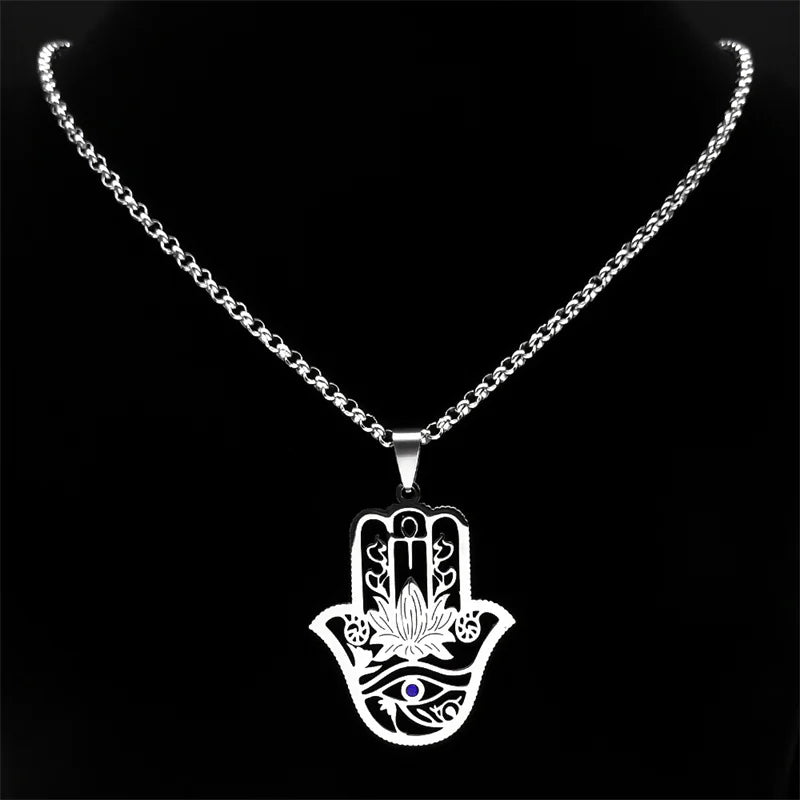 Hamsa Hand & Eye of Horus Pendant, Ancient Protection Amulet Necklace