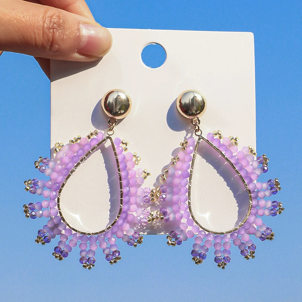 Crystal Bead Waterdrop Big Statement Earrings Jewelry