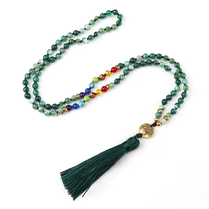 Purple Agate 7 Chakra Mala Necklace Jewelry