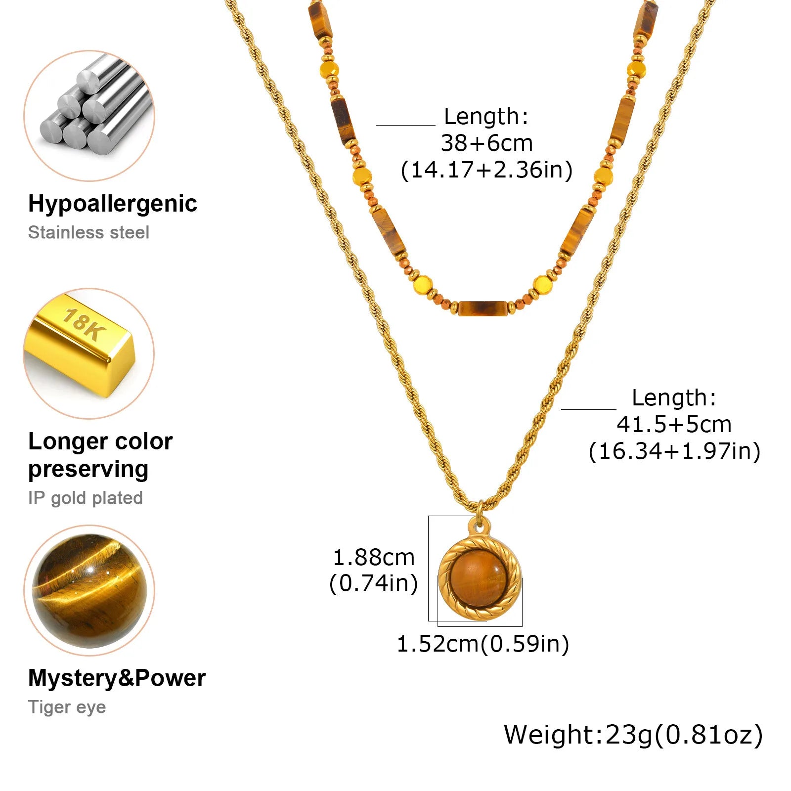 Natural Tiger Eye Necklace for Women, Boho Beaded Pendant Layered Collarbone Chain with Irregular Stone Jewelry - Charlie Dolly