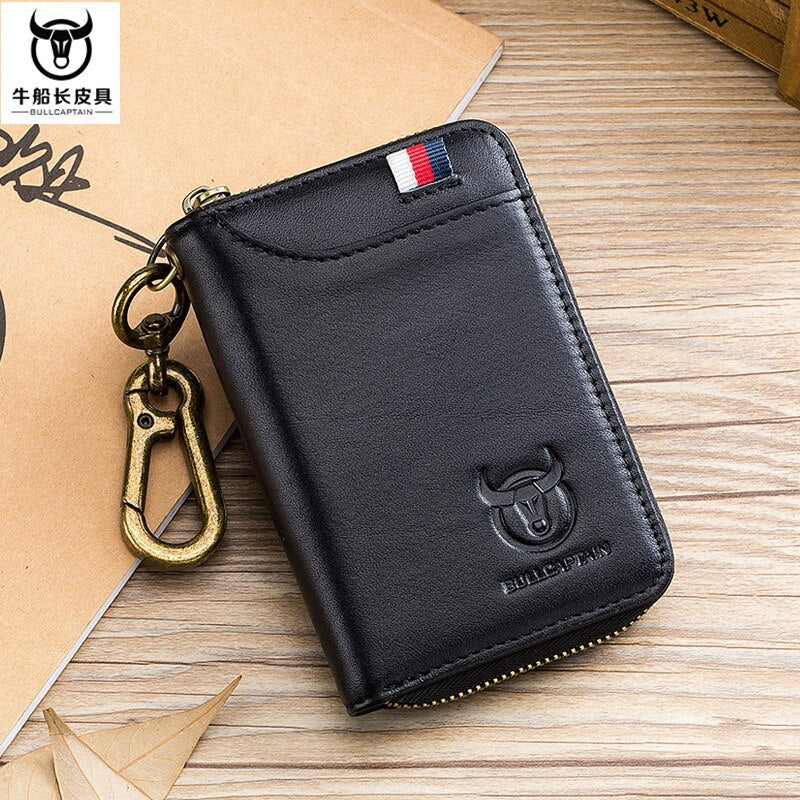 Genuine Leather Men's Waist Hanging Anti-theft Brush Cowhide Wallet Holder Keychain Zipper Coin Purse Pocket Cash Slim Vallet