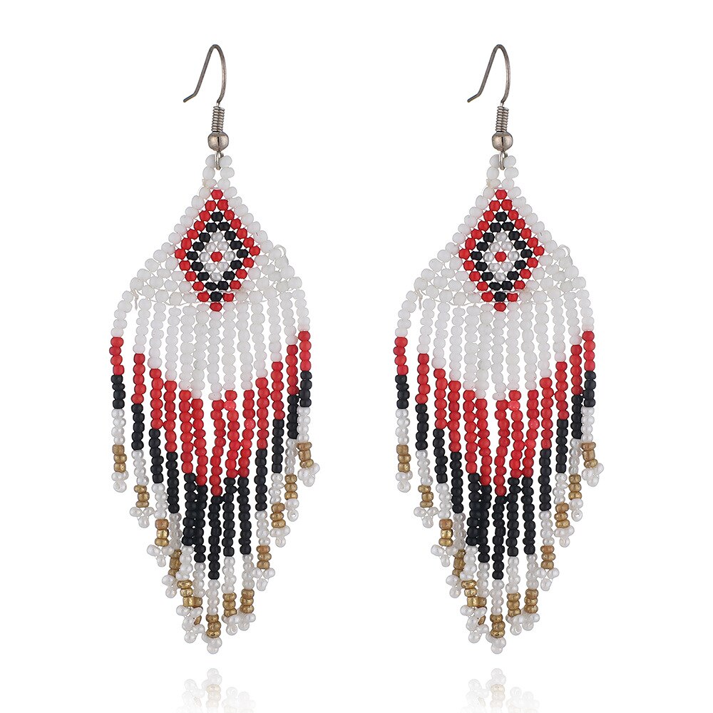 LIMAX New Arrival Colored Beads Earrings Niche Ethnic Style Handmade Jewelry Personality Bohemian Tassel Earrings