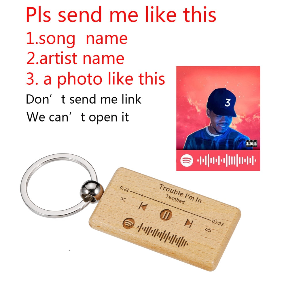 Customized Wooden Spotify Music Keychain Personalized Music Gift Spotify Scan Code Keychain for Women Men Keyring Customizable