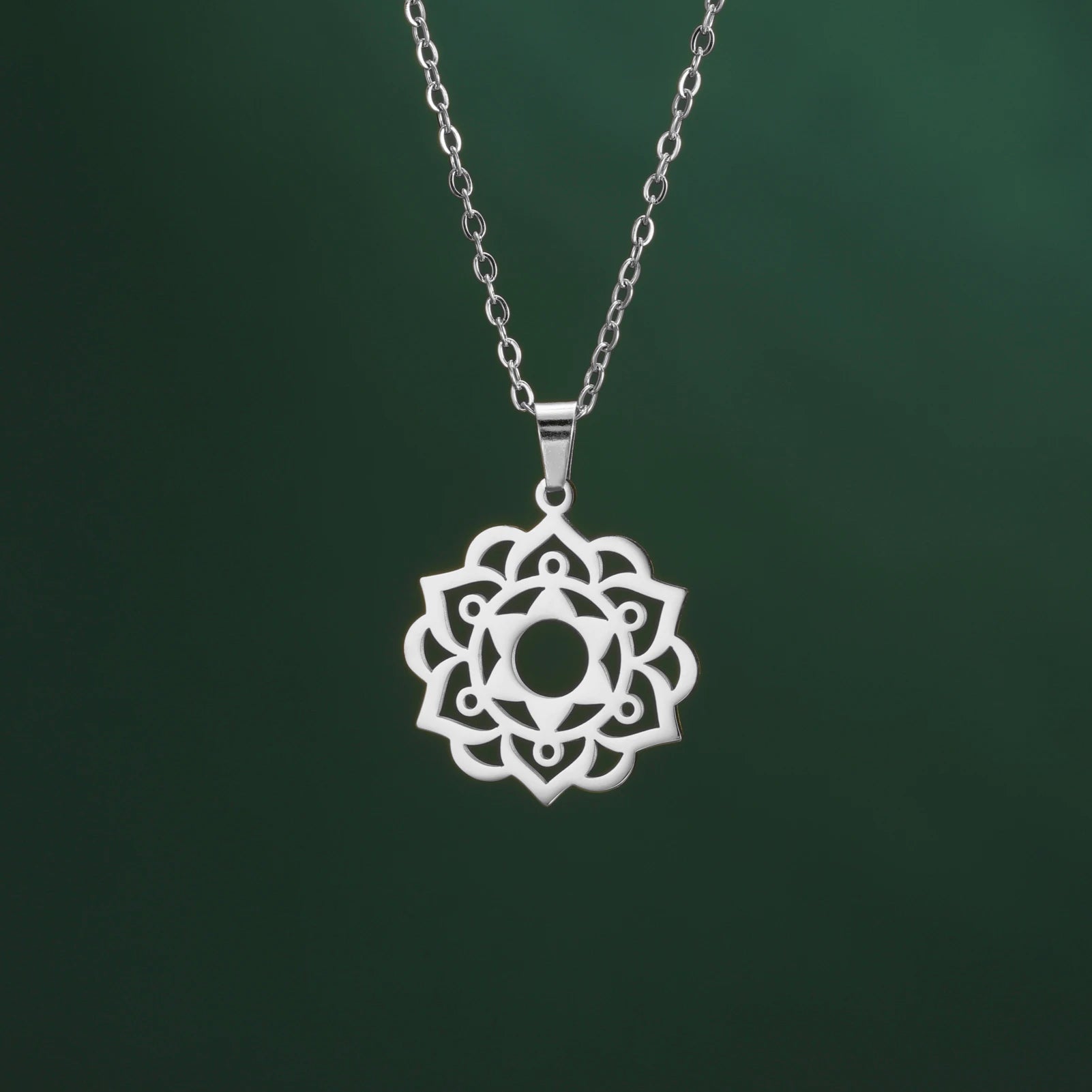 Yoga Lotus & Flower of Life Pendant Necklace, Stainless Steel Chakra Healing Amulet