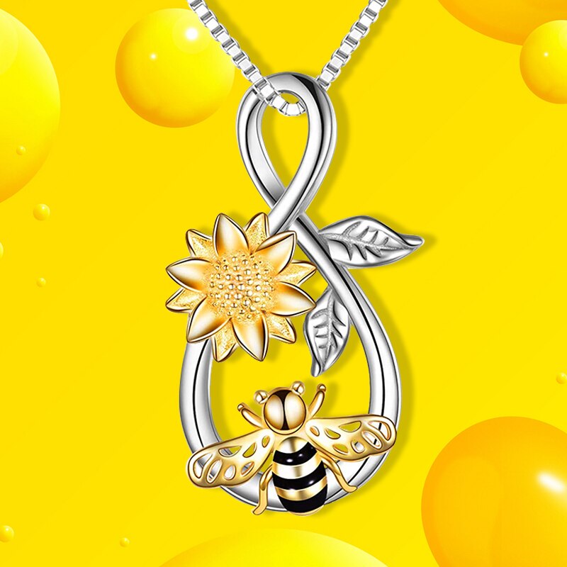 Bee Sunflower Necklace Flower Men's and Women's Collar Pendant Personality Fashion Send Girlfriend Birthday Christmas Gift