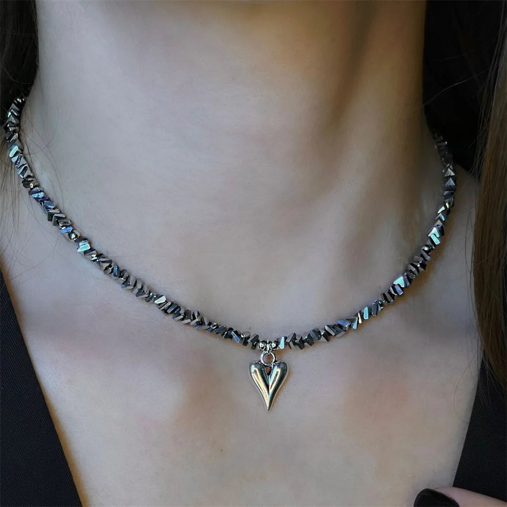 Zircon Heart Crystal Tassel Pendant Necklace Jewelry