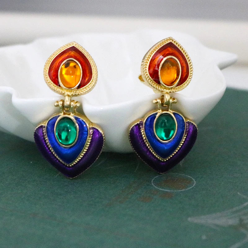 Crystal Resin Heart Clip On Statement Earrings Jewelry