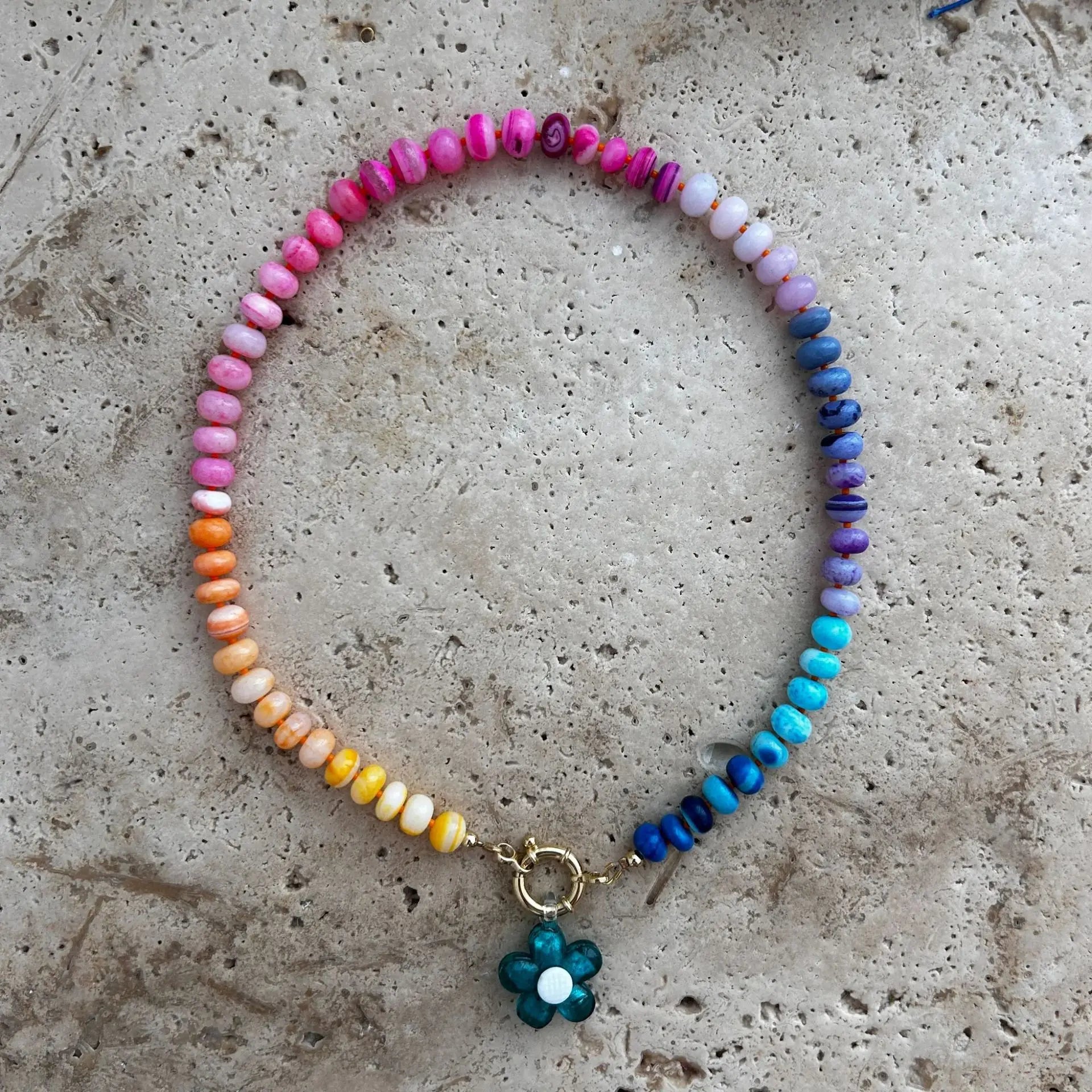 Chunky Rainbow Stone Beach Necklace