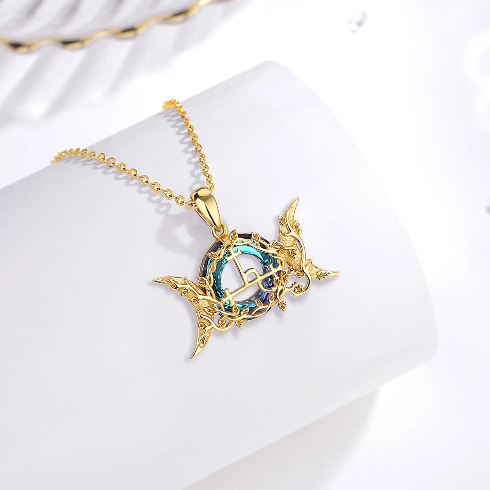 Lilith Sigil Triple Moon Necklace, S925 Silver with 18K Gold