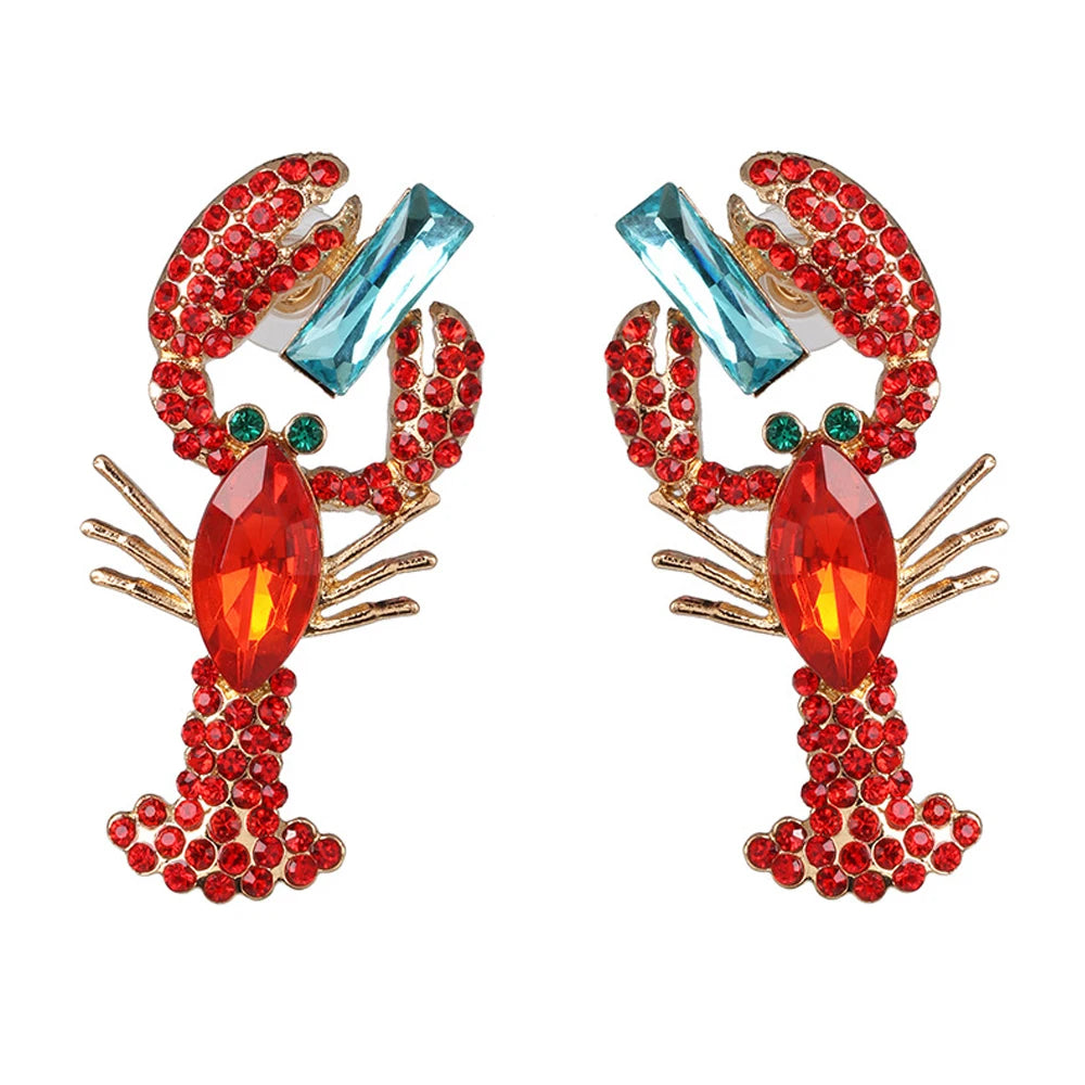 Red Rhinestone Lobster Beach Dangle Earrings Jewelry