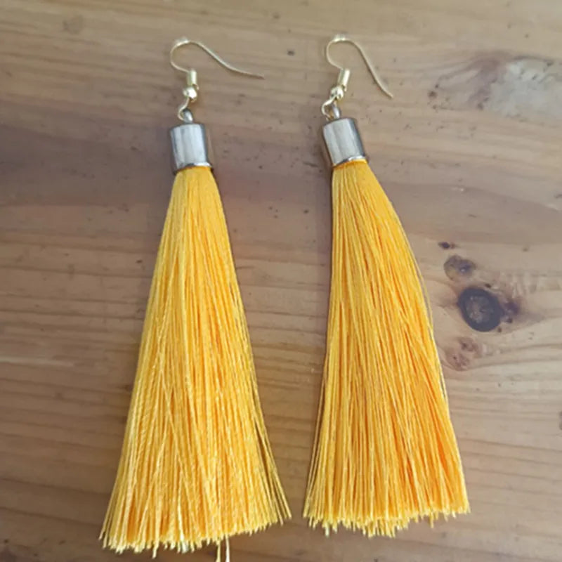 Silk Rose Flower Crystal Long Tassel Earrings Jewelry