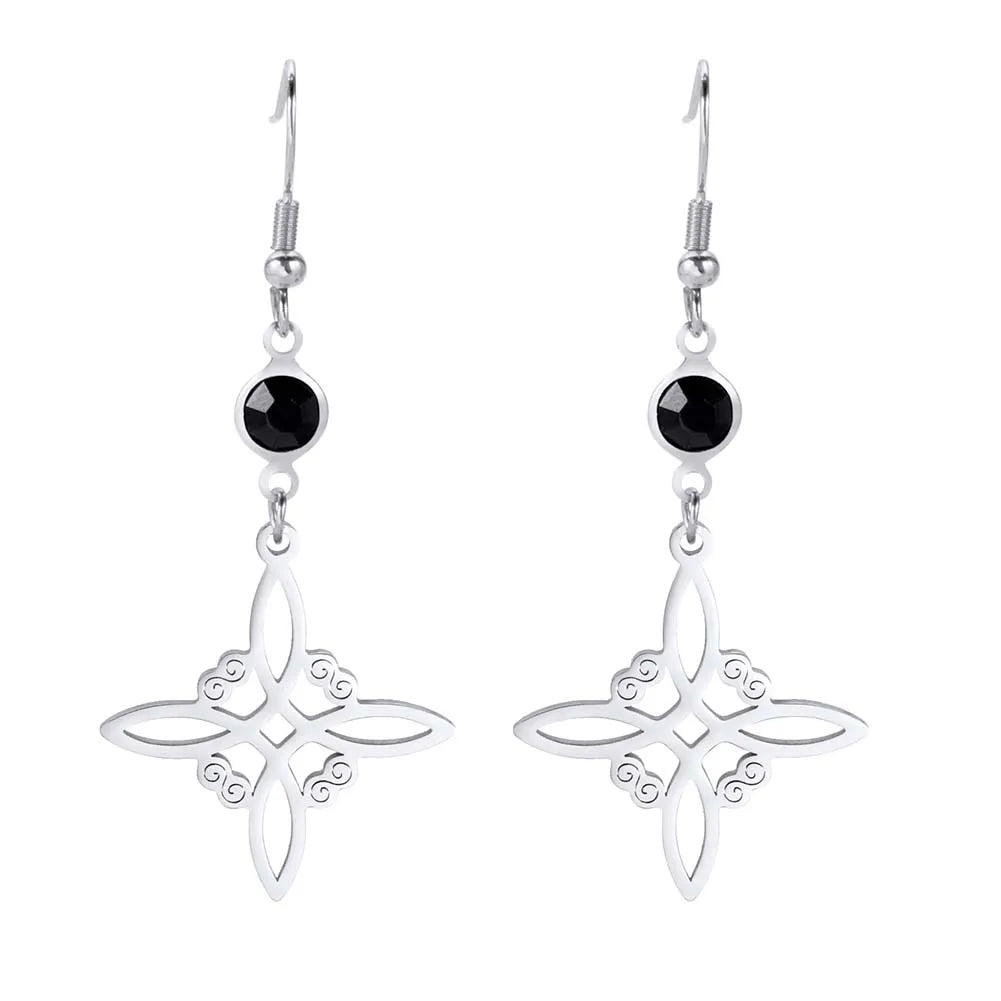 Triple Moon, Rune & Pentagram Hoop Earrings, Stainless Steel Witchy Amulet