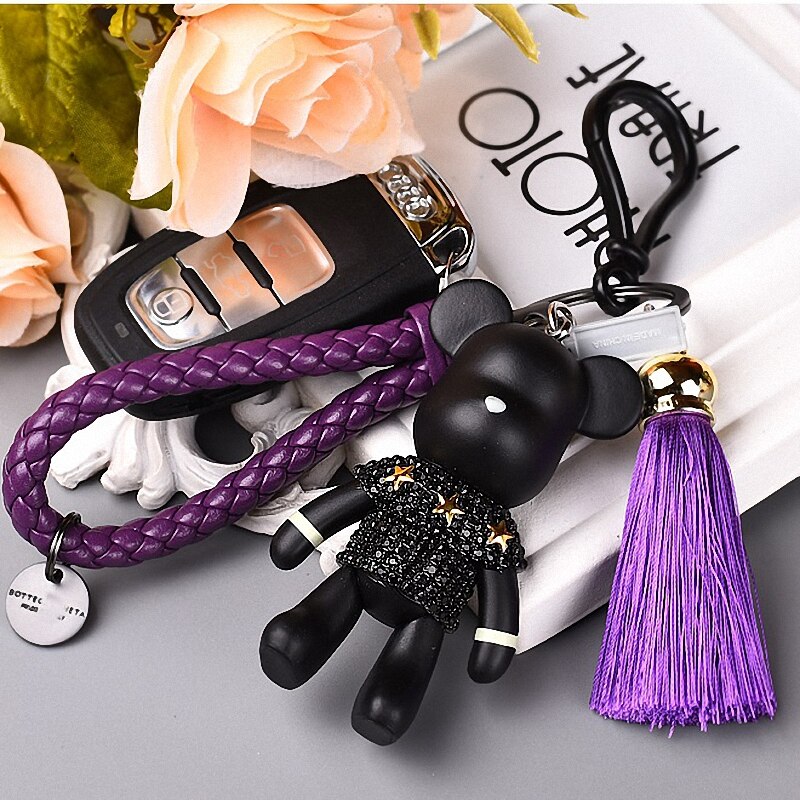 Bomgom Tassels Cartoon Popobe Gloomy Bear Keychain Cute Bag Charm Holder Cartoon Resin Key Chain Rhinestone Keychain