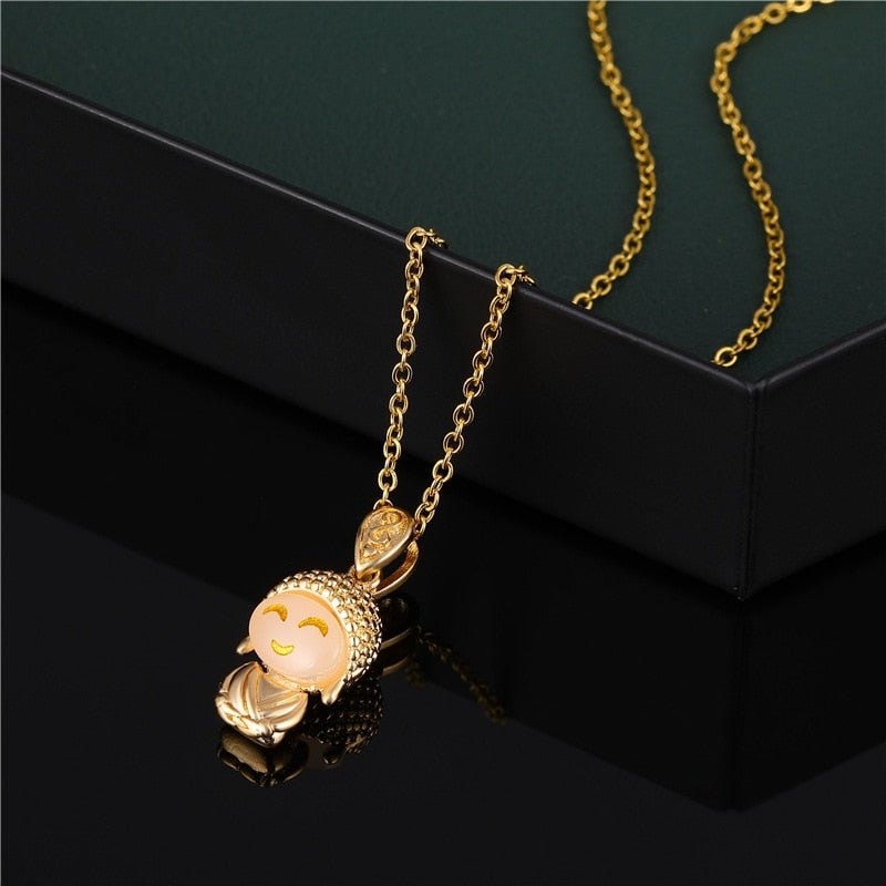 Maitreya Buddha Titanium Steel Female Inlaid Jade Smiling Face Buddha Necklace Gold Color Chain Portrait Pendant Chokers