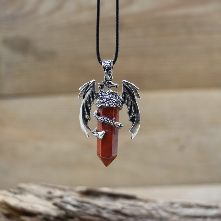 Quartz Dragon Man Necklace Gem Stone Healing Crystal Hexagonal Pendant Lapis Amethysts Animal Vintage Jewelry for Women