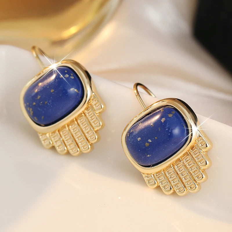 Court Style Vintage Synthetic Lapis Lazuli Waterdrop Dangle Earrings for Women Luxury Elegant Banquet Celebration Jewelry Crafts - Charlie Dolly