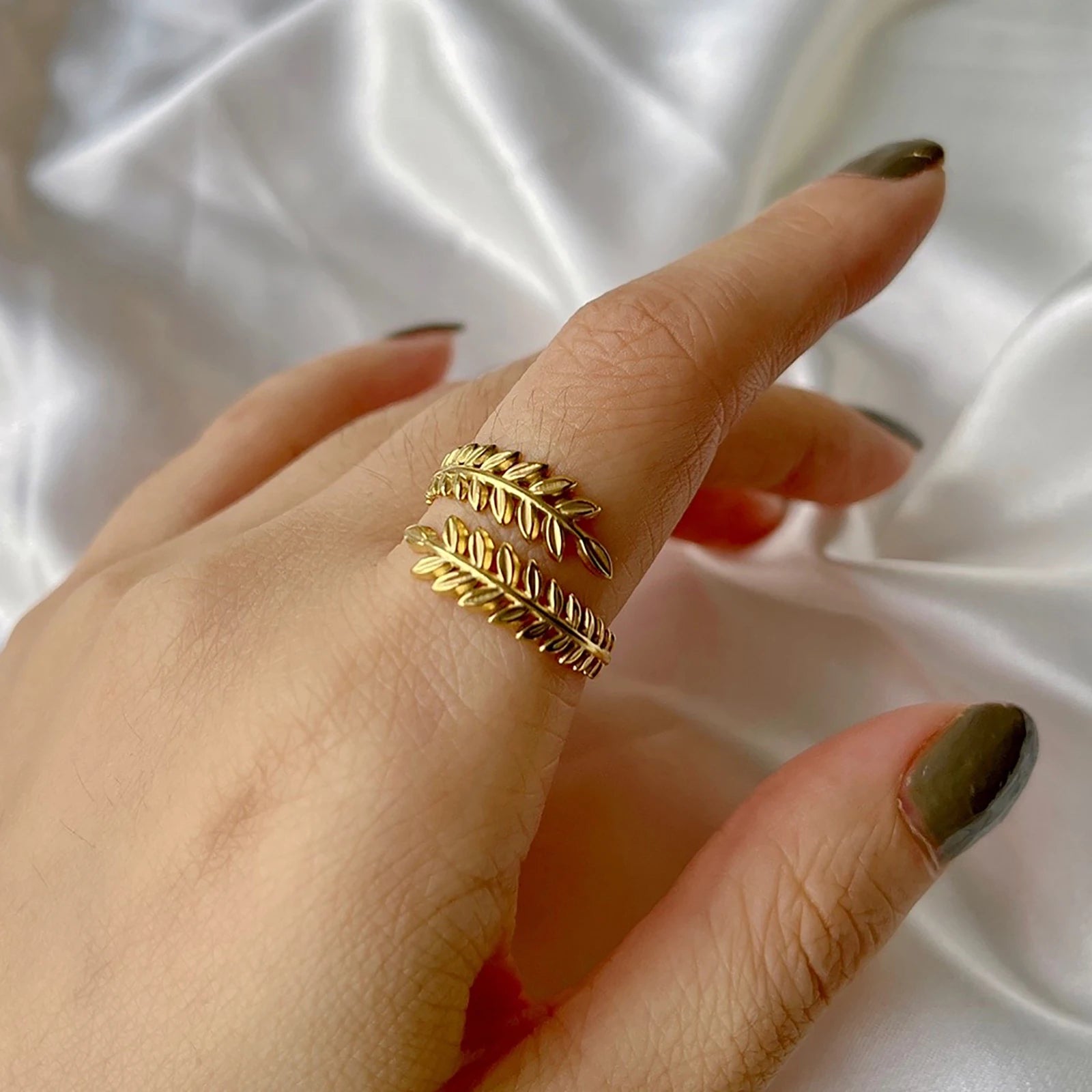 Wheat Ear Leaf Open Stacking Ring Jewelry