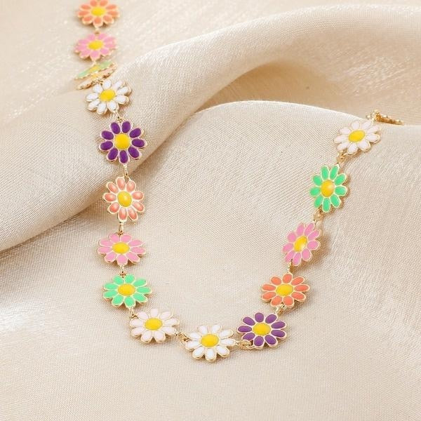 Fashion Sunflower Daisy Necklace for Women Multicolor Clavicle Chain Choker Necklace Wedding Party Bohemian Neck Chain Jewelry