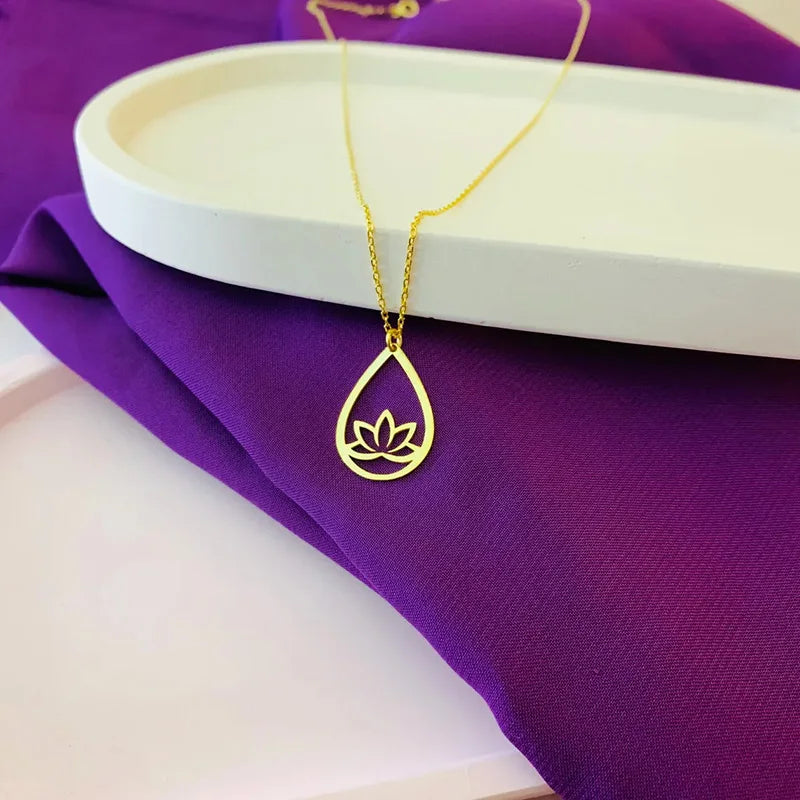 Water Drop Lotus Pendant, Stainless Steel Meditation Yoga Talisman
