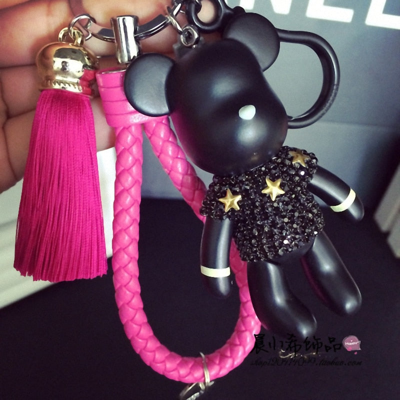 Bomgom Tassels Cartoon Popobe Gloomy Bear Keychain Cute Bag Charm Holder Cartoon Resin Key Chain Rhinestone Keychain