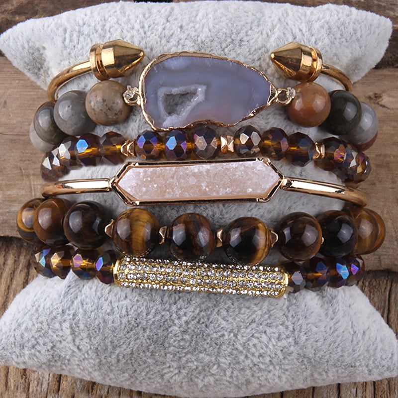 Fashion Boho Natural Stone Beaded Bracelet Jewelry Multi 6pc Stack Bracelet & Bangle Sets For Women Gift - Charlie Dolly