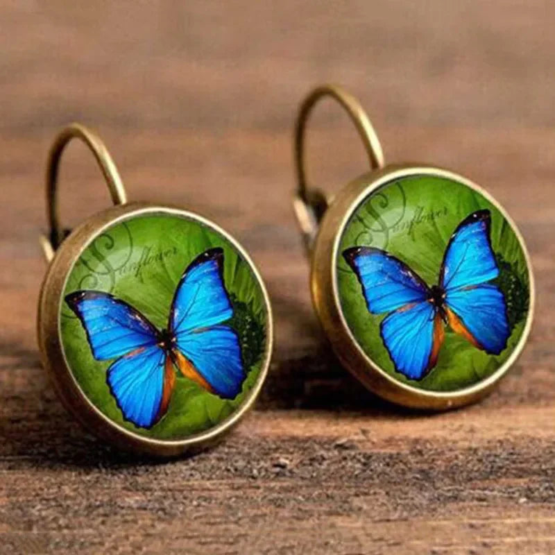 Vintage Flower Pattern Round Drop Earrings, Bohemian Boho Jewelry