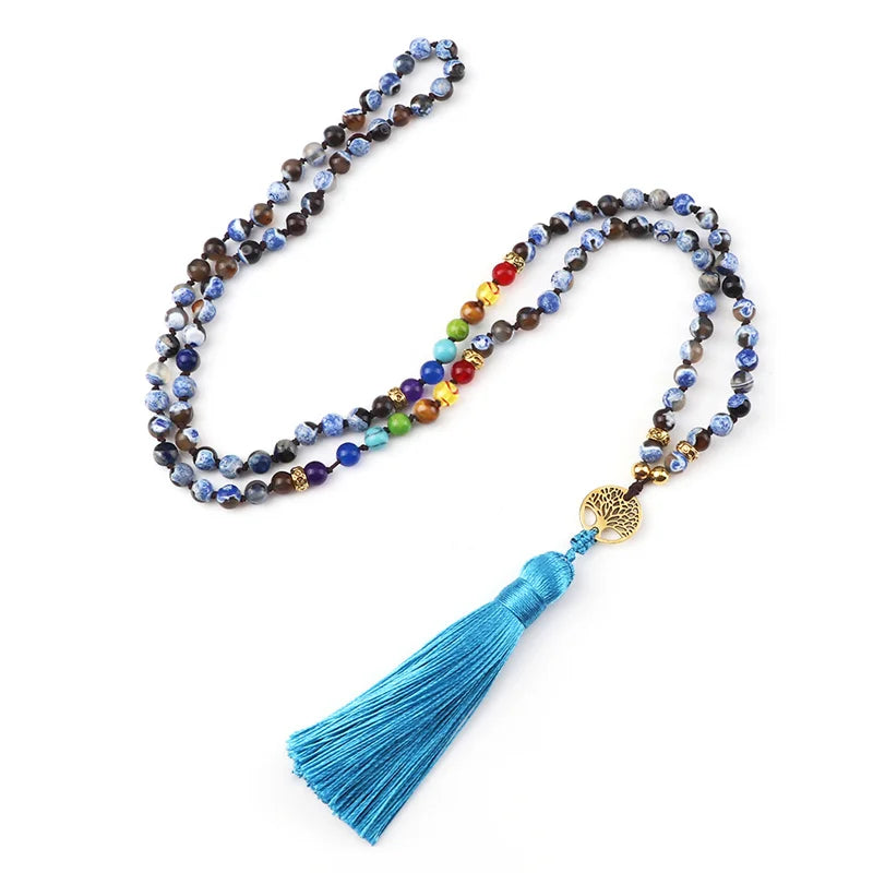 Purple Agate 7 Chakra Mala Necklace Jewelry