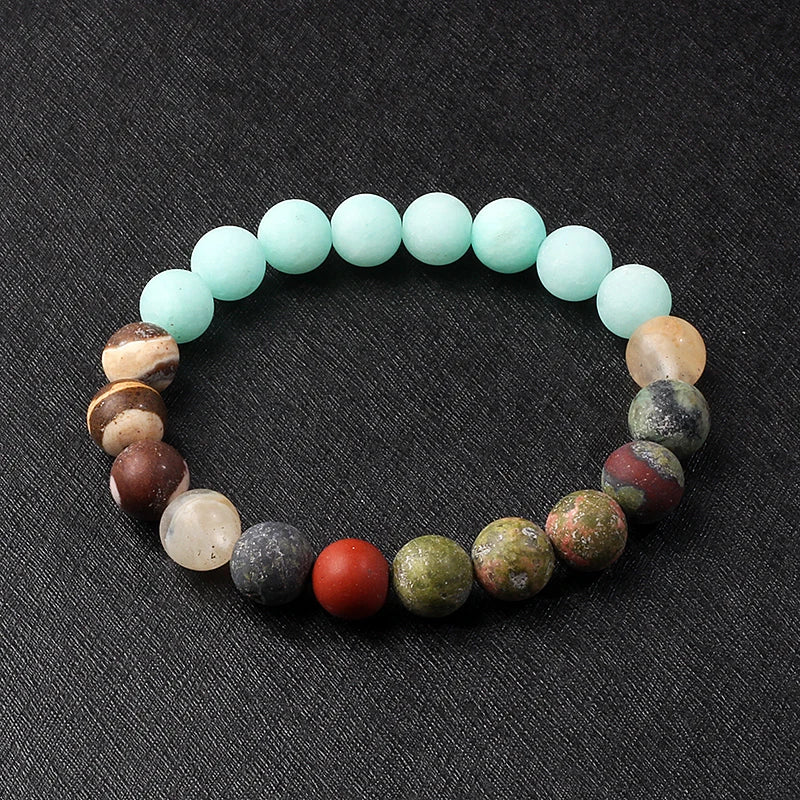 Nine Planets Solar System Beaded Bracelet, Natural Stone Galaxy Cosmic Talisman