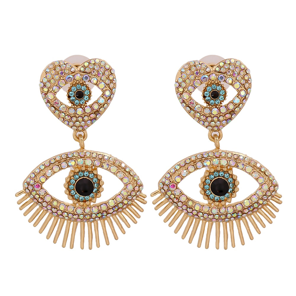 JUJIA Trendy Ethnic Love Heart Shape Evil Eye Drop Earrings For Women Vintage Statement Crystal Dangle Earring Jewelry Gift
