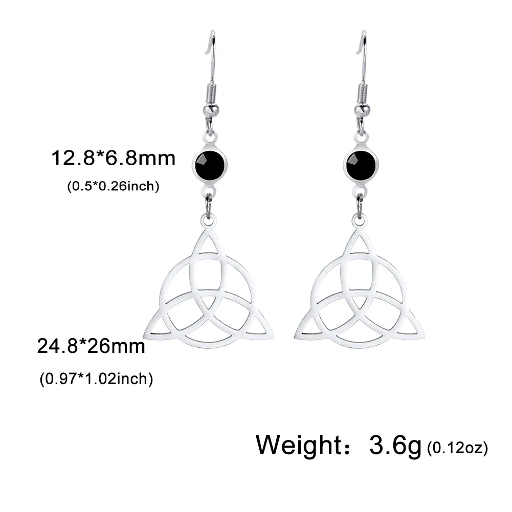 Triple Moon, Rune & Pentagram Hoop Earrings, Stainless Steel Witchy Amulet
