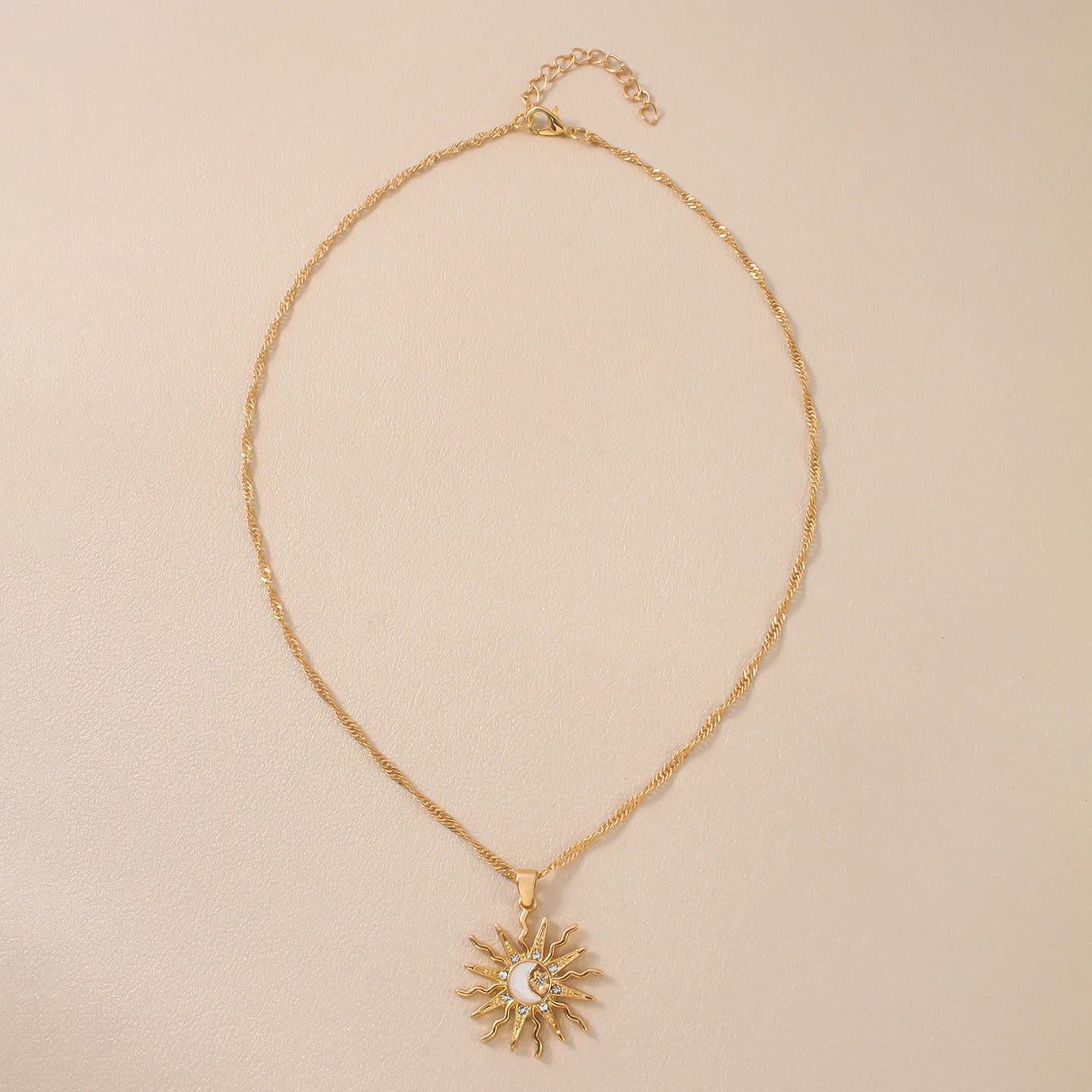 Sun Moon & Star Three-in-One Rhinestone Pendant Necklace, Vintage Celestial Talisman