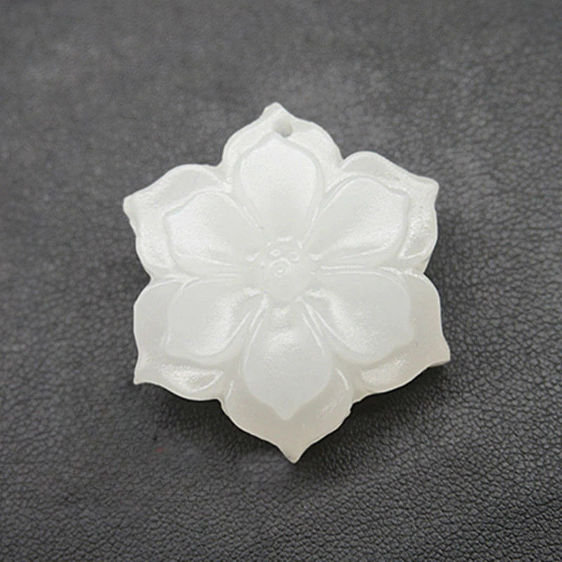 Natural White Jade Rich Flower Pendant Necklace, Hand-Carved Luxury Talisman