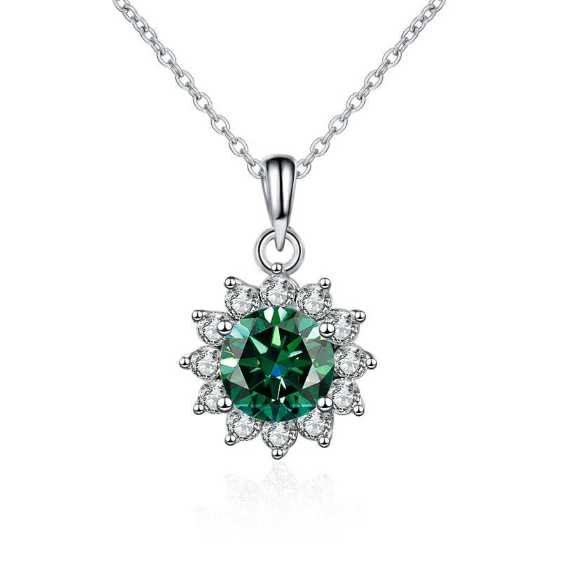 Butterflykiss In 925 Sterling Silver Sunflower Pendant Necklace For Women 1.0CT VVS1 Moissanite Diamond Wedding Jewelry Gift