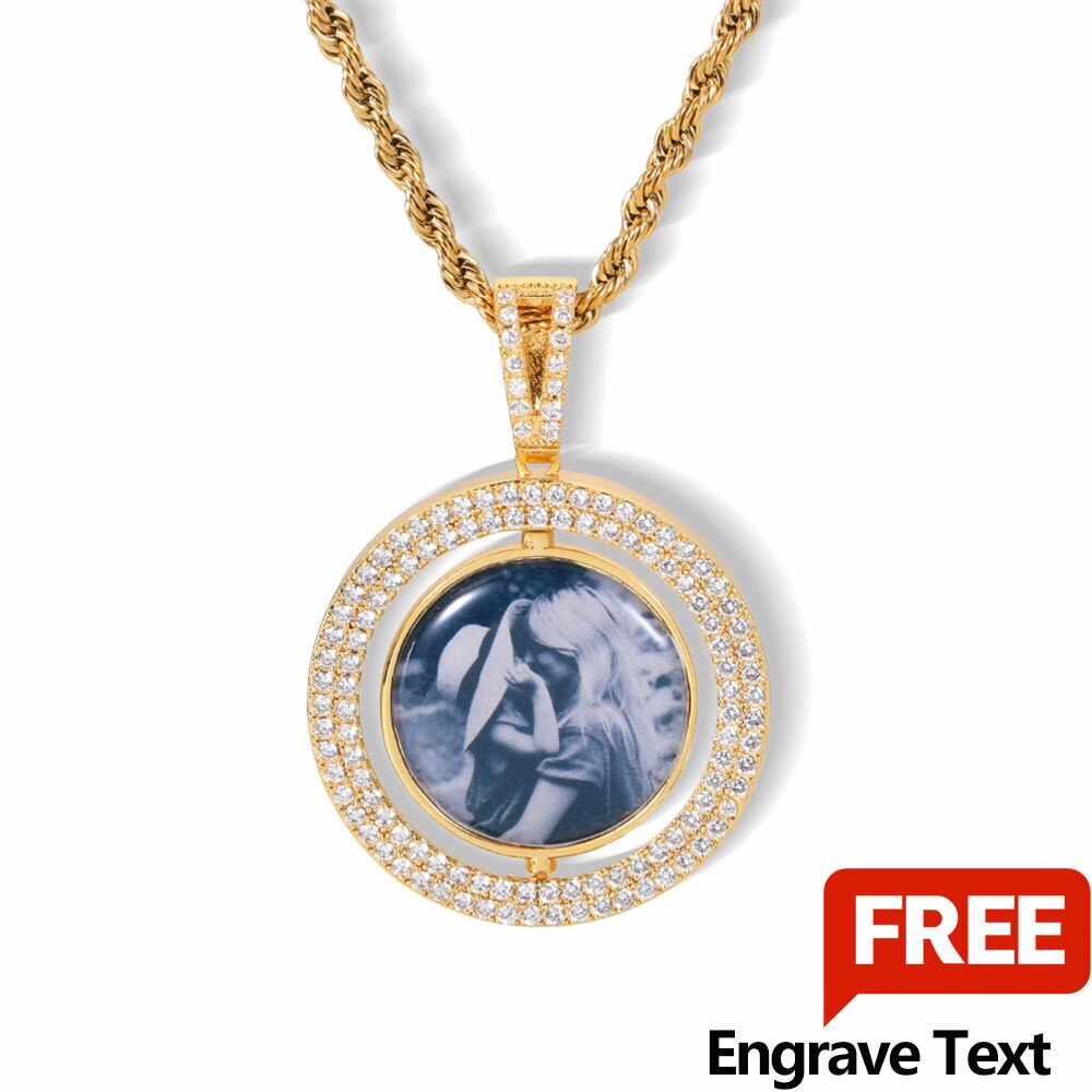 Custom Memory Photo Necklace for Men Jewelry Rotatable Double Side Personalized Medallions Picture Hip Hop Pendant - Charlie Dolly