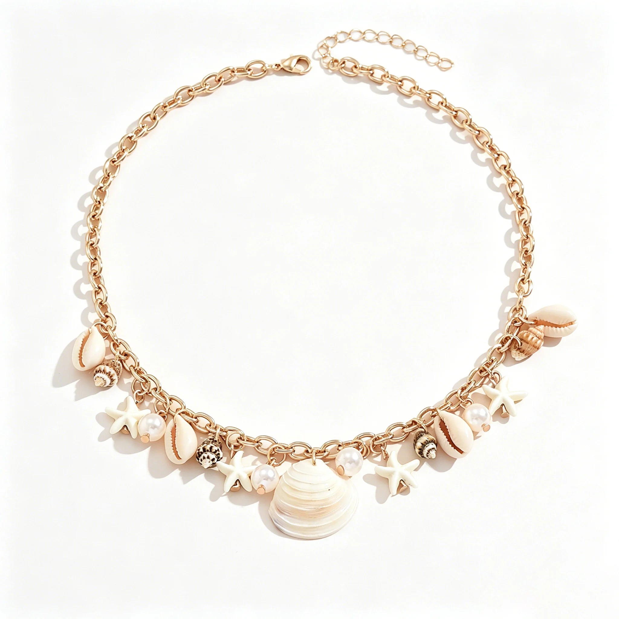 Dainty Gold Cowrie Shell and Starfish Choker Necklace