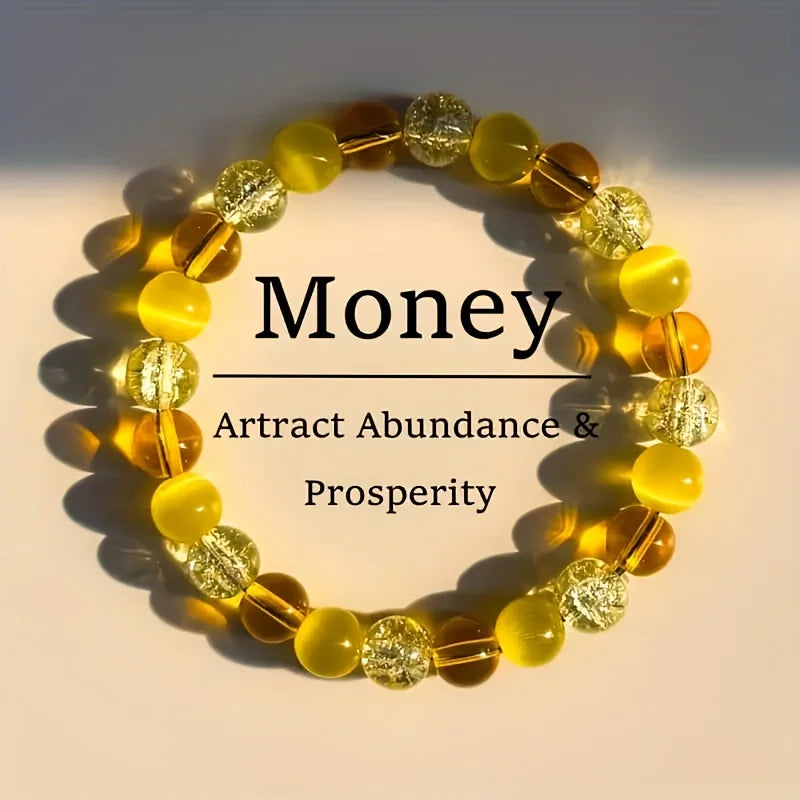 Tiger Eye & Yellow Agate Boho Bracelet, Good Luck Wealth Protection Talisman