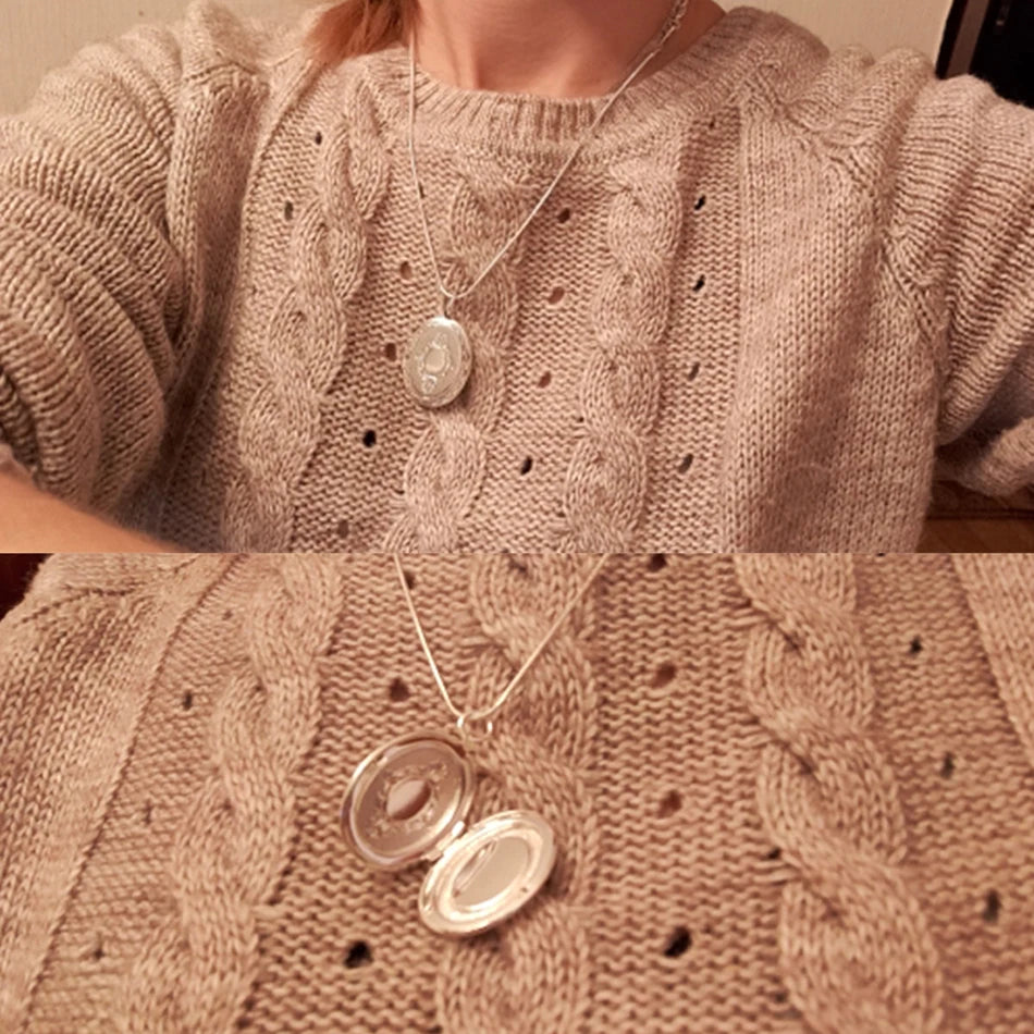 Sterling Silver Seashell Photo Frame Pendant Snake Chain Necklace