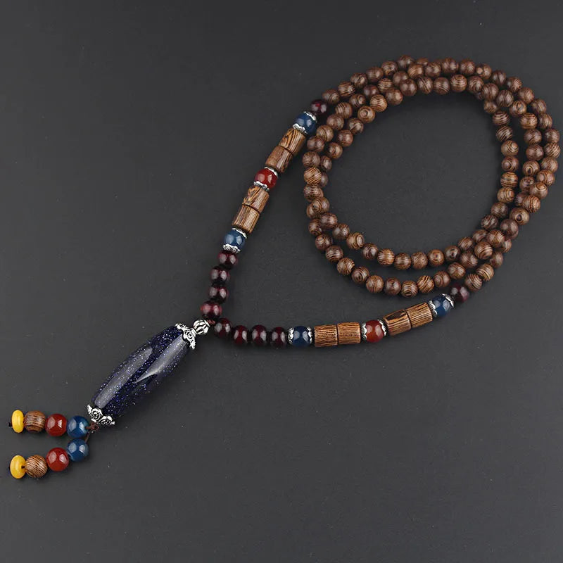 Wood Bead Bodhi Pendant Sweater Chain Necklace Jewelry