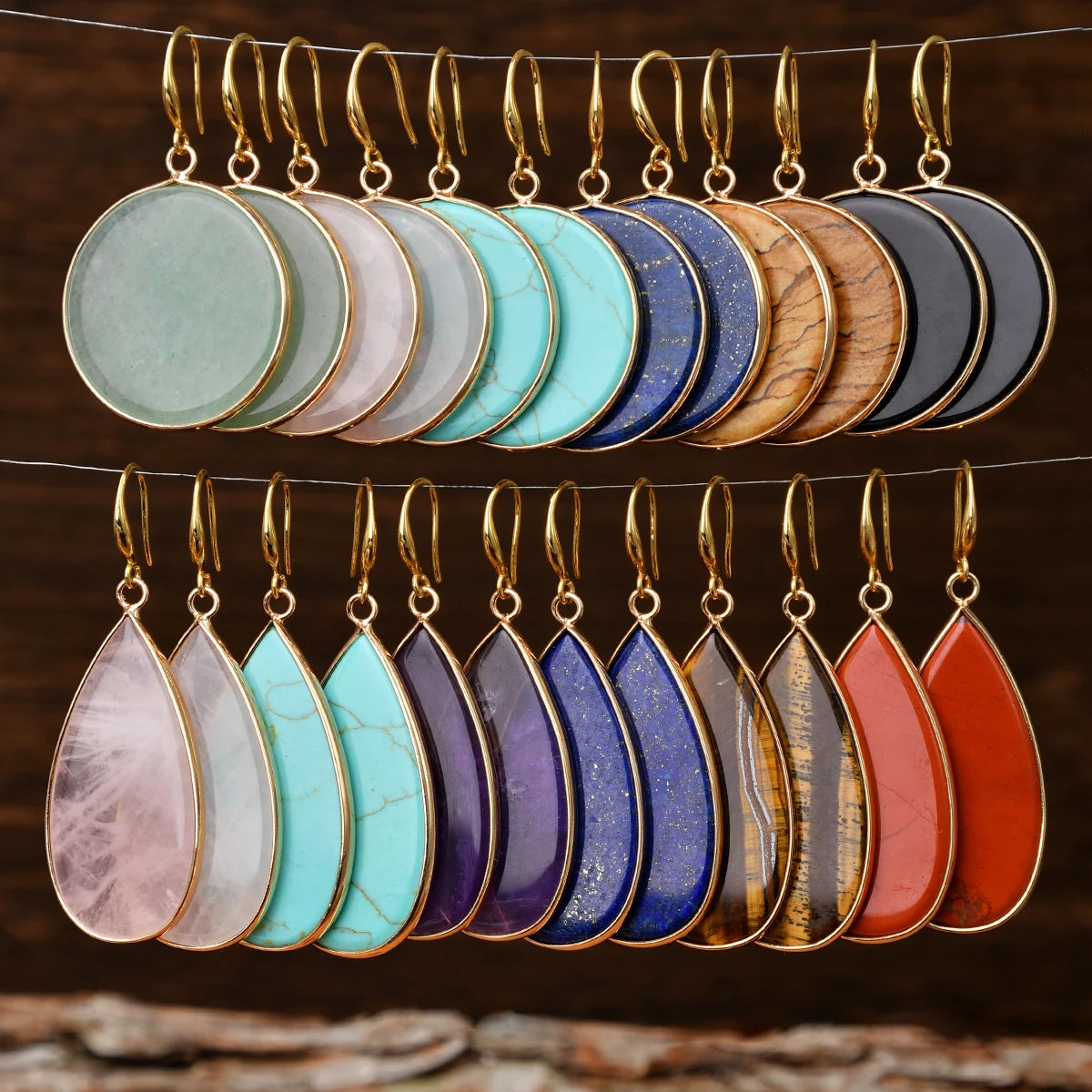 Yumfeel 1Pair Boho Colorful Natural Stone Dangle Earring Turquoise Round Teardrop Earring Retro Elegant Women Banquet Jewelry - Charlie Dolly