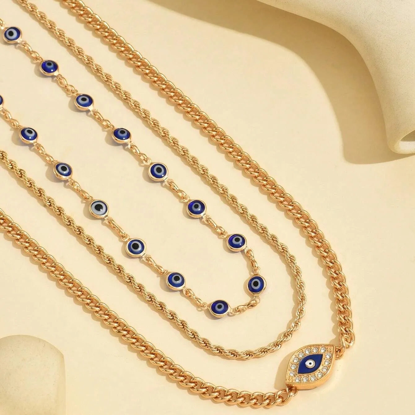 Crystal Evil Eye Layered Clavicle Chain Necklace Jewelry