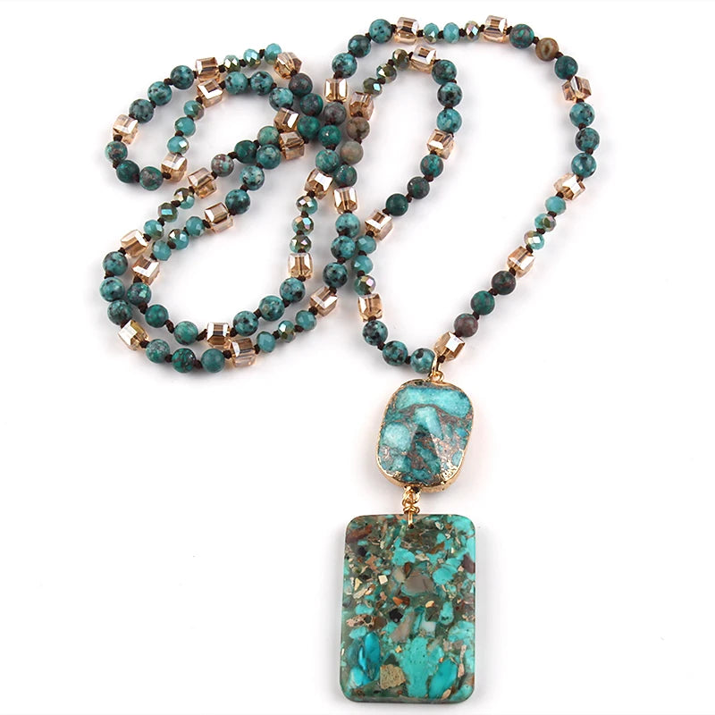 RH Fashion Bohemian Jewelry Natural Stones Crystal Stone Knotted Semi Precious Stone Boho Multi Pendant Necklace Women Gift - Charlie Dolly