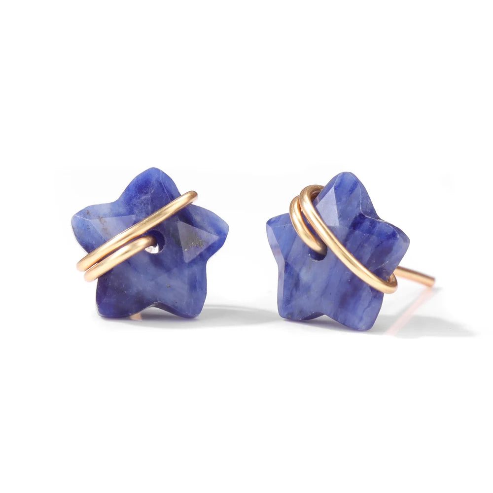 12mm Lapis Lazuli Star Earrings Natural Stone Amethysts Opal Tiger Eye Stone Blue Sodalite Ear Studs For Women Party Jewelry - Charlie Dolly