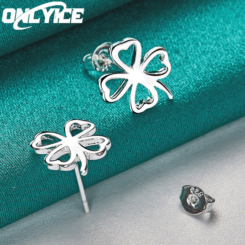 Korean Fashion 925 Sterling Silver Fine Lucky Clover Stud Earring For Women Charm Wedding Engagement Party Cute Jewelry Gifts