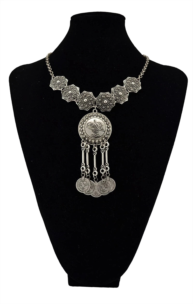 Turkish Coin Stone Tassel Bib Choker Necklace Jewelry