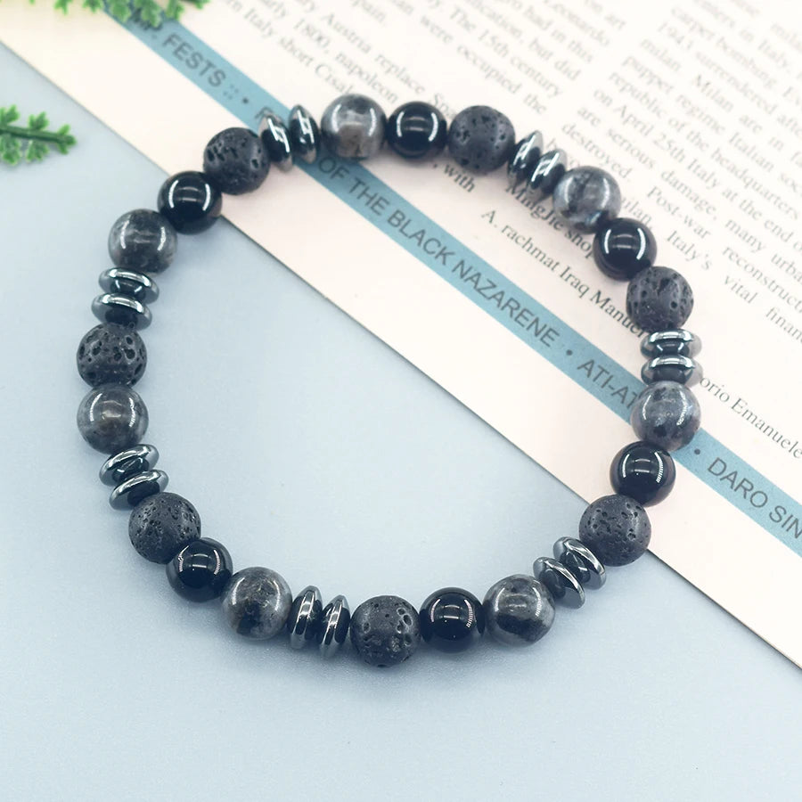 Natural Labradorite & Tiger Eye Boho Protection Bracelet, Handmade Grounding Amulet