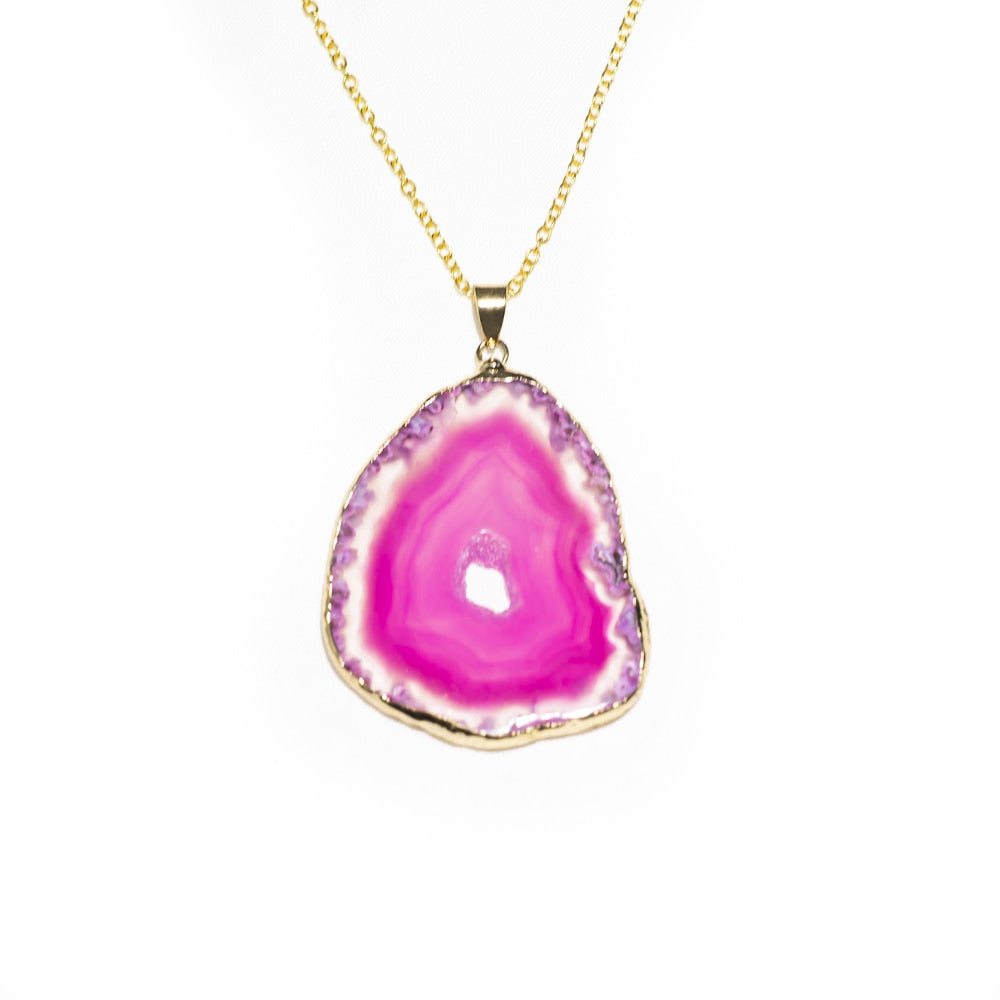 Fashion Irregular Magic Agate Piece Crystal Color Quartz Stone Natural Gold Pendant Necklace Jewelry Reiki Healing Gift